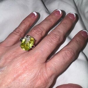 Silver & Lime Green Gemstone Ring – Bold Modern Statement Jewelry